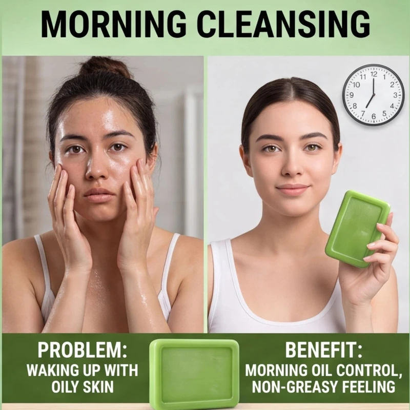 4Pc Tea Tree Oil Handmade Soap Anti Mite Purifying Cleansing Bar Refreshing Oil Balancing Mild Daily Skin Care Soap For MenWomen view 3
