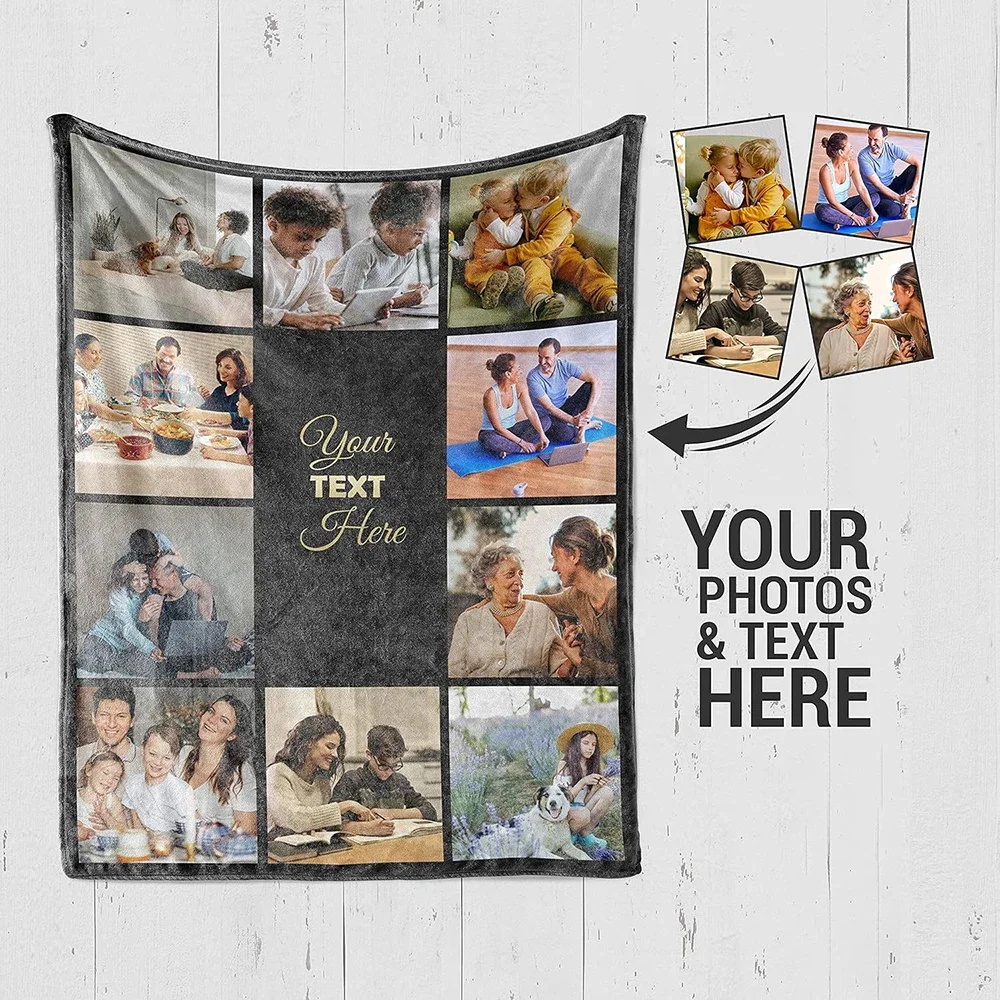 Personalized Photo Blanket Customized Print On Demand Dropshipping Warm Throw Blankets For Boyfriend Girl  Dorm Room Essential