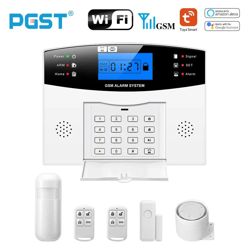 Keypad GSM Wifi Alarm keamanan 433MHz rumah pintar nirkabel sistem Alarm pencuri kontrol aplikasi detektor gerak Sensor pintu