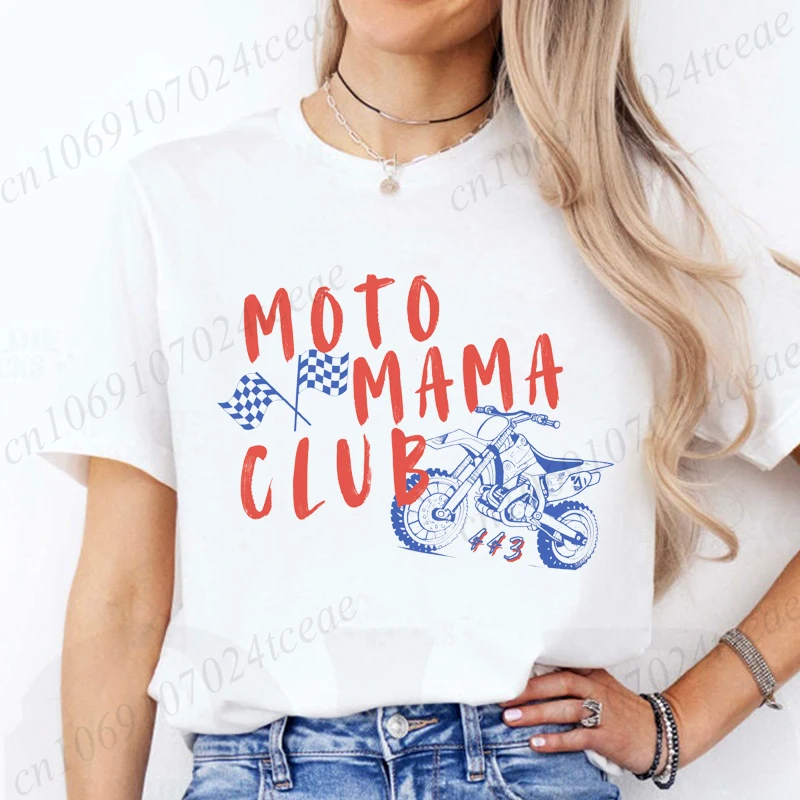 Dirt Bike Mom Tee Moto Mama Printed T Shirt Women Casual Short Sleeve Crew Neck T-shirt Motocross Lover Top Gift for Riding Mama
