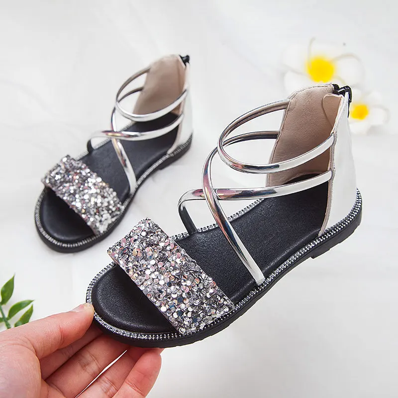 2020 Princess Leather Sandals For Girl Summer Sequins Princess Shoe Children\'S Sandals Kids Little Girl 3 4 5 6 7 8 9 10 11 Year