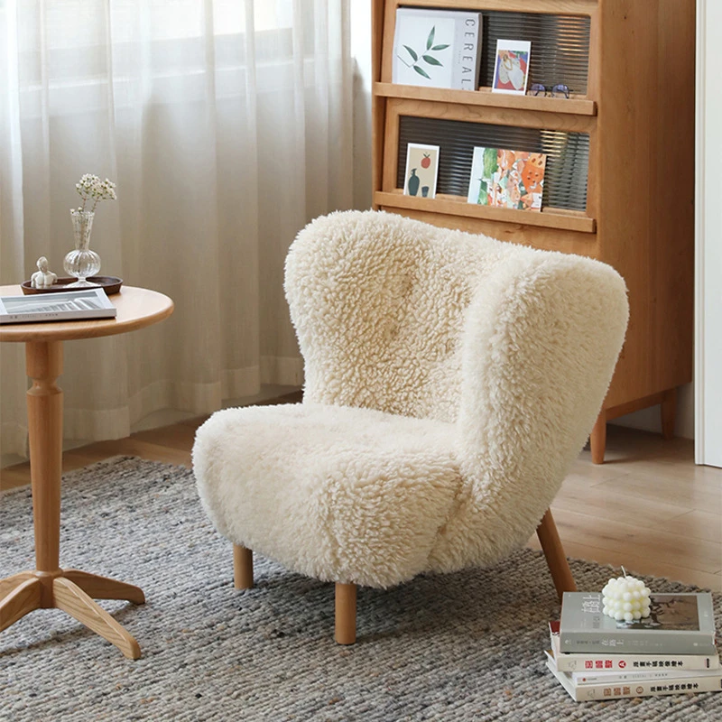 

Nordic minimalist solid wood Australian lamb plush leisure chair home furniture living room bedroom balcony lazy sofa