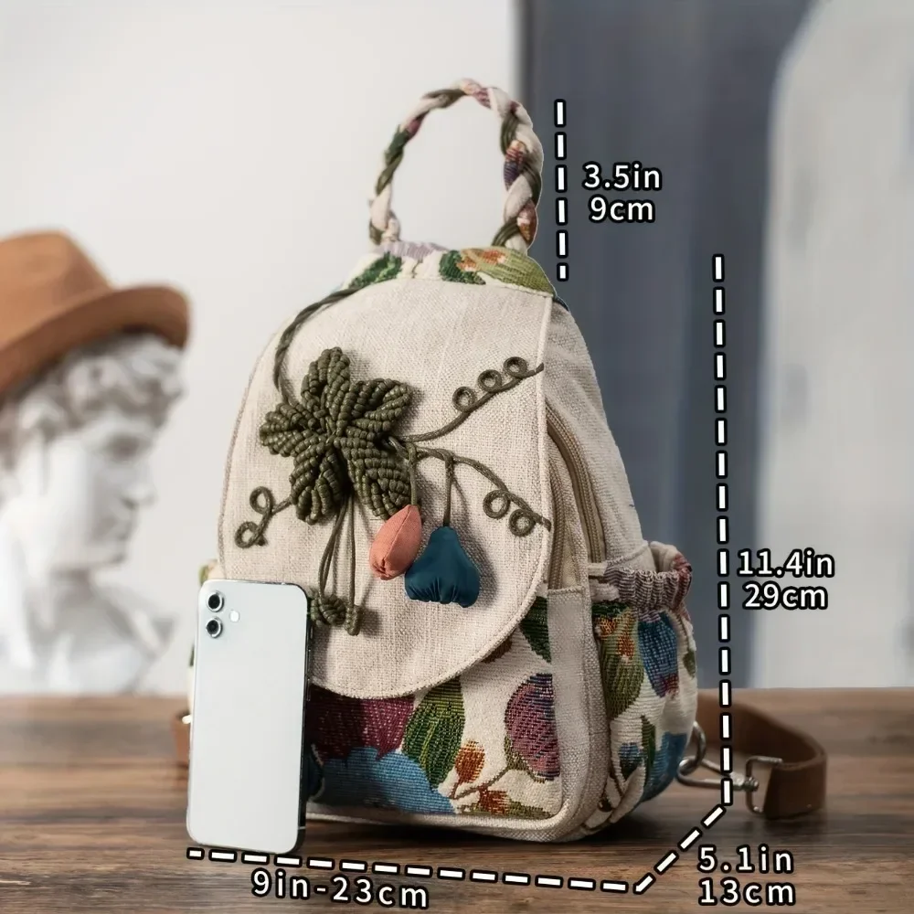 Handmade Woven Canvas Ethnic Backpack Hand Craft Vintage Unique Style Fashion Backpacks Purse Shoulder Bag Unisex Daypack