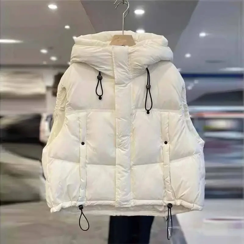 2026 Luxury Autumn Winter Loose Puffer Sleeveless Vest Women Turtleneck Zipper Up Warm Light Down Cotton Waistcoat Vest