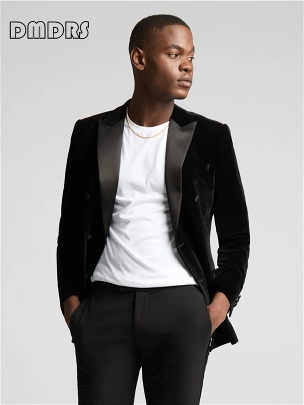 Velvet Double Breasted Suit Blazer for Men, Plus Size Customized Suit Jacket, Slim Fitted Formal Tuxedo, Men\'s Autumn Suit