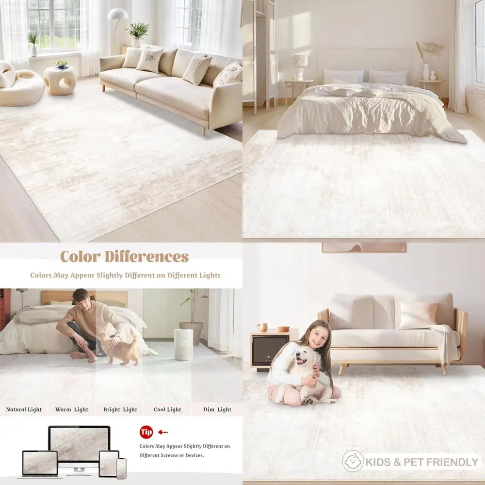 

Modern Abstract 6x9 Beige Area Rug, Washable, Soft, Non-Slip, Stain Resistant for Living Room, Bedroom, Kitchen, Dining Room, Nu