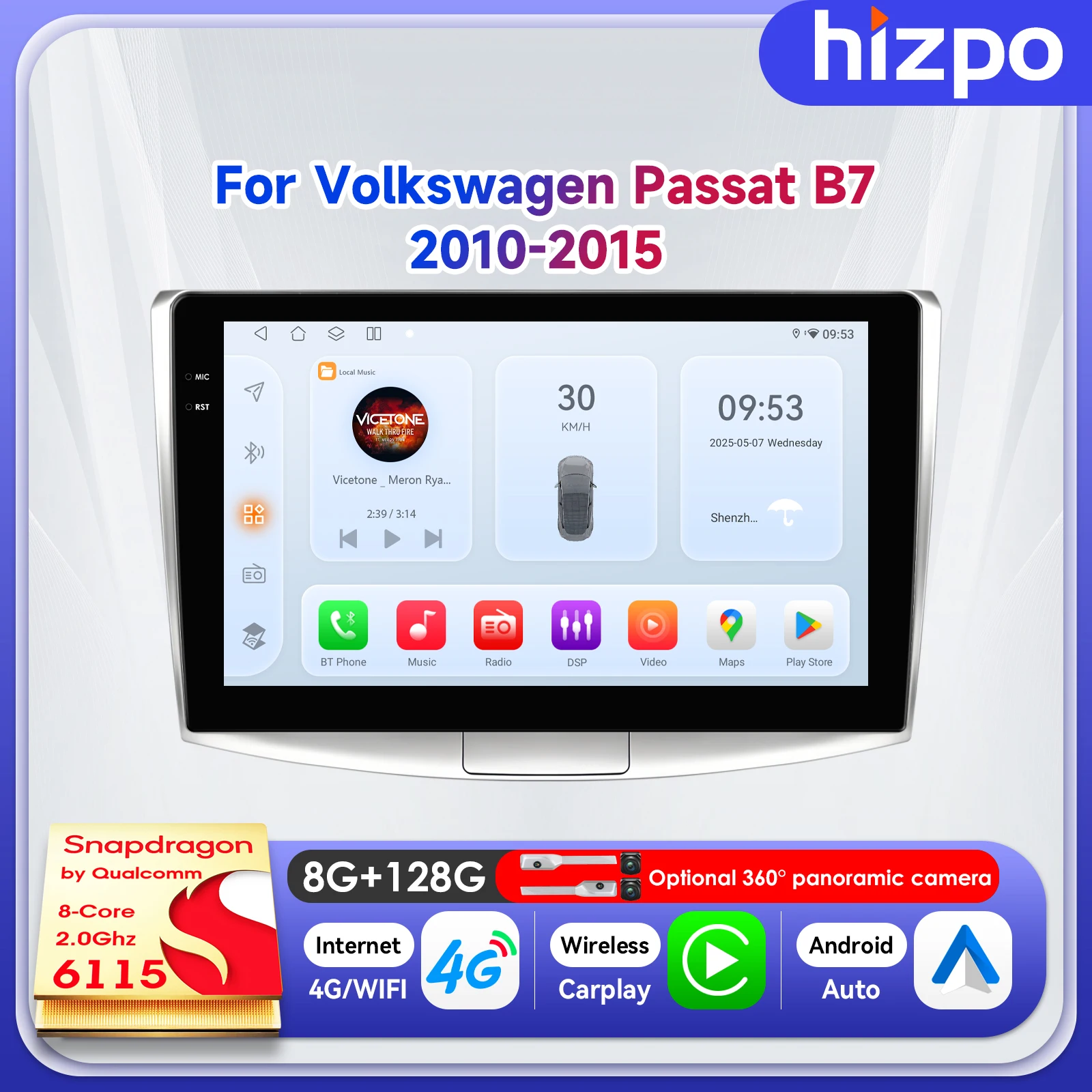 

Автомобильное радио Hizpo 10,1 дюйма, Android Auto Carplay для Volkswagen VW Passat B7 CC 2010-2015, мультимедийные интеллектуальные системы 2din SWC