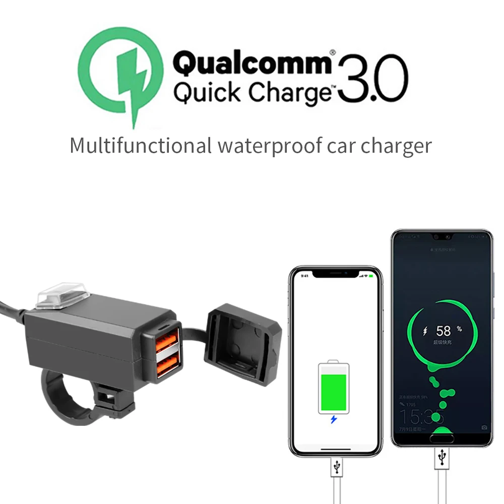 Motorrad-Fahrzeugmontierter USB-Ladeadapter Lenker-Handy-Ladestation Wasserdichter 12V-Steckdosenadapter mit Schalter