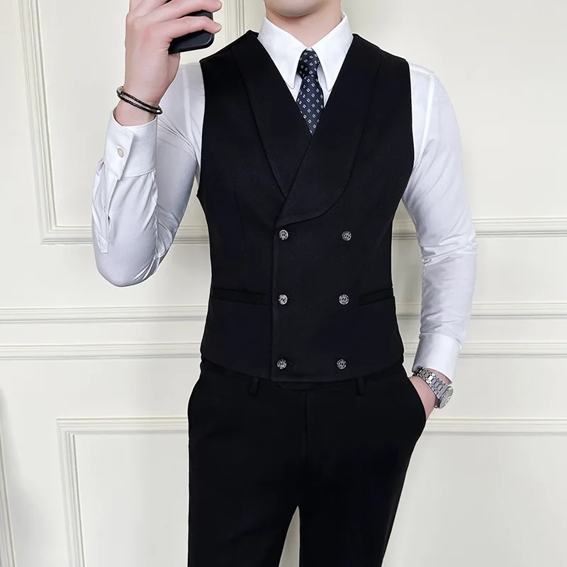 Vest + Pants High -end Brand Fashion Business Men\'s Leisure Office Suit Vest Bride\'s Wedding Dress Party Waist Coat