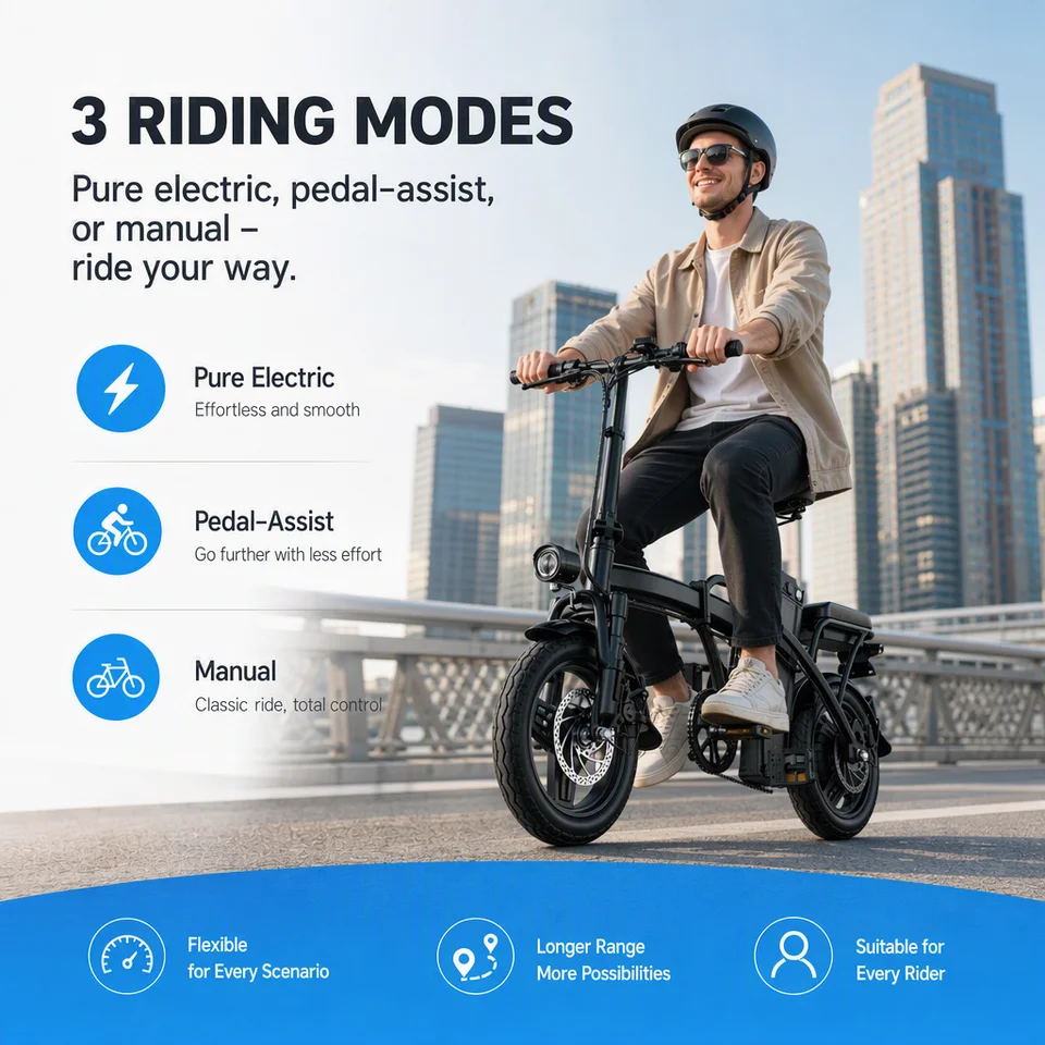500W Motor 14" Folding Electric Scooter Bike, 3 Speed Modes, 22.8kg Lightweight Foldable E-Bicycle, 20MPH Commuting Ebike for Adults with Disc Brakes image 7