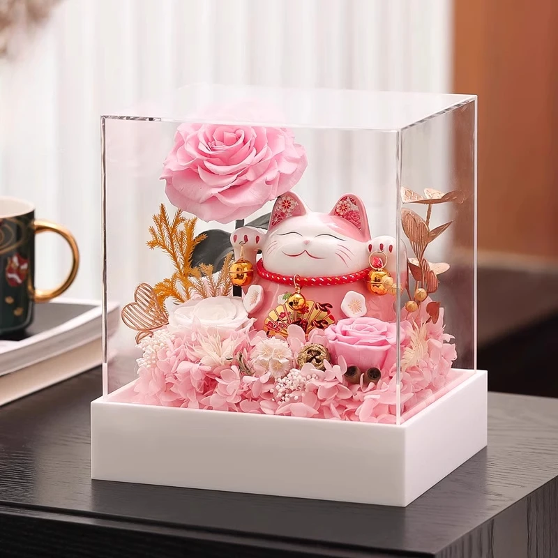 New Year decoration Fortune cat New Year gift Eternal rose fortune cat table feng shui decoration gift