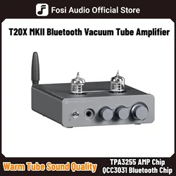 Fosi Audio T20X MKII 300W Bluetooth Vacuum Tube Amplifier Stereo Power Amp TPA3255 Headphone Amplifier For Home Theater Speakers