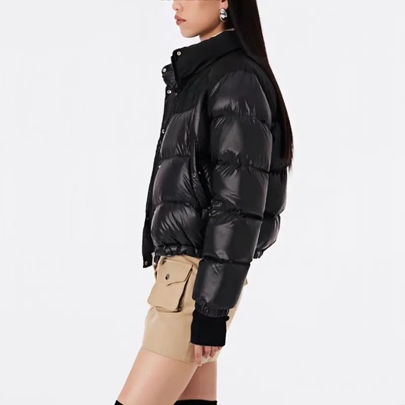 أوروبا الأمريكية قصيرة المرقعة أسفل سترة جديدة بطة أسفل الوقوف طوق الخبز معاطف الشتاء النساء الدافئة الخفيفة العصرية الشارع الشهير #4