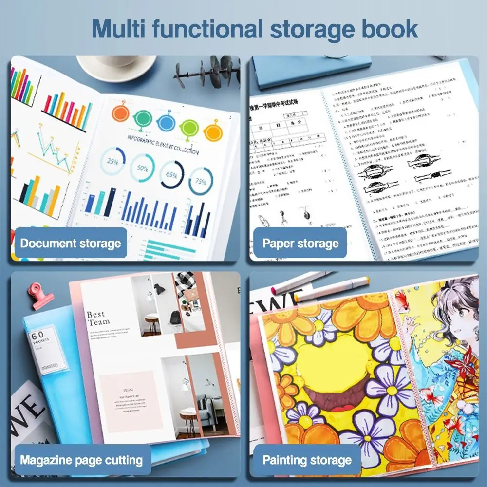 대용량 다기능 보관 소책자 가방, 방수 파일 가방, 학교 사무실, 만화, 20 페이지, 30 페이지, 60/100 페이지