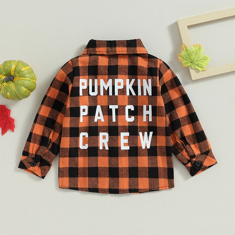 Mildsown Kids Boys Plaid Shirts Letter Print Turn-Down Collar Long Sleeve Toddler Halloween Clothes Fall Winter Casual Baby Tops