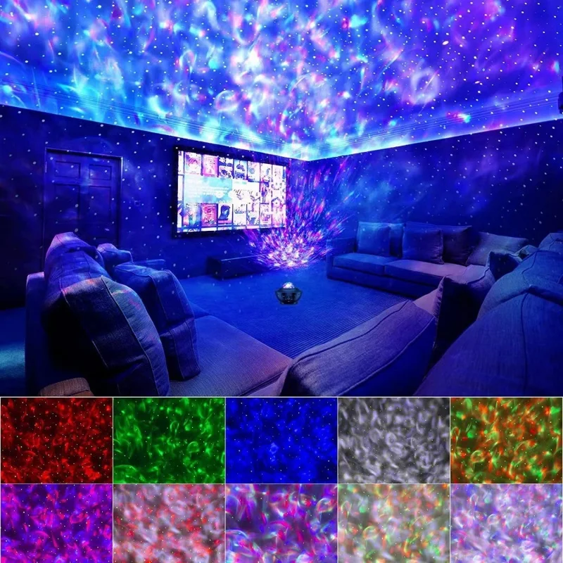 جهاز عرض السماء المرصعة بالنجوم Galaxy Night Light مع مكبر صوت موسيقي موجة المحيط، جهاز عرض ضوء السماء لديكور غرفة النوم، هدية عيد الميلاد للأطفال
