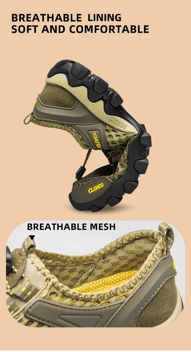 CLOHOO Mesh Shoes Thick Rubber Sole Handmade Cold Glue Casual Outdoor Sports Men's Shoes Breathable Comfortable Summer Sandals