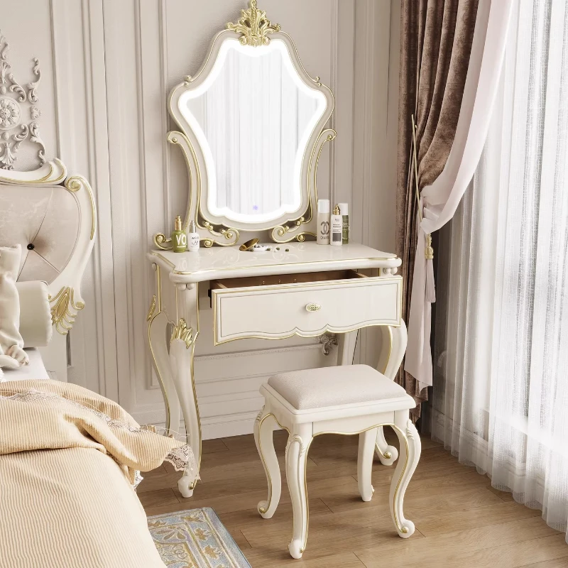 

Narrow Stool Vanity Desk Mirror Storage Cream Drawers Bedroom Vanity Desk Dressers Dorm White Coiffeuse Furniture For Home