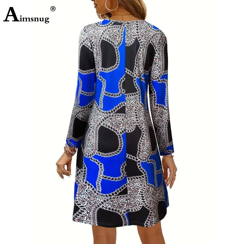 Aimsnug Frauen Lange Ärmel Party Kleid Weibliche V-ausschnitt Boho Blume Drucken Befree Kleid Große Große Damen Elegante Kurze Mini Kleider