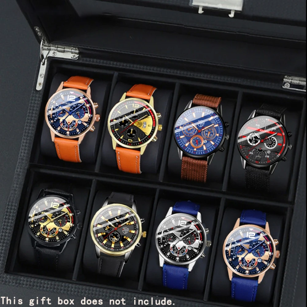 

8 шт./компл., модные мужские повседневные кварцевые часы, аналоговые наручные часы с несколькими цветовыми комбинациями и стилями из искусственной кожи и нейлона