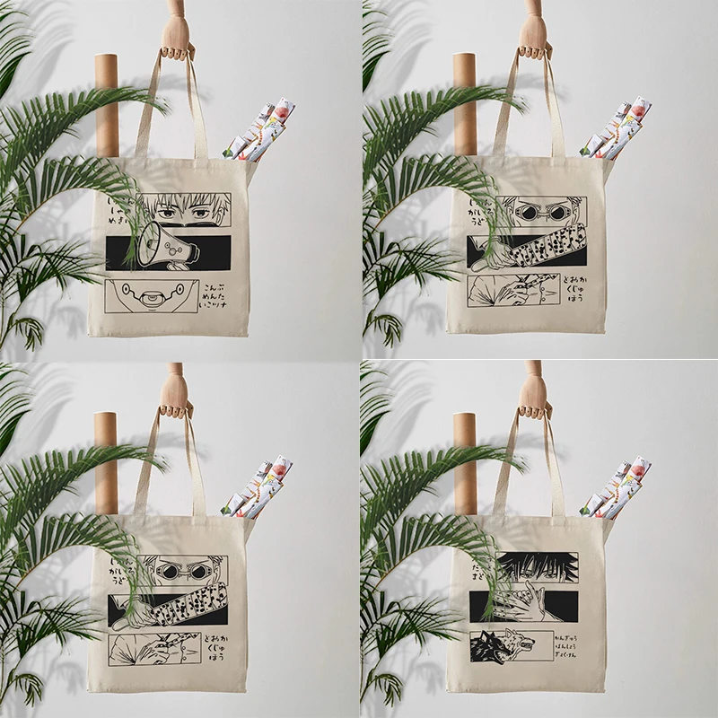 Retro Anime Comic Strip Canvas Tote Bag Black White Line Art Print Reusable Casual Shopping Canvas Shoulder Bag