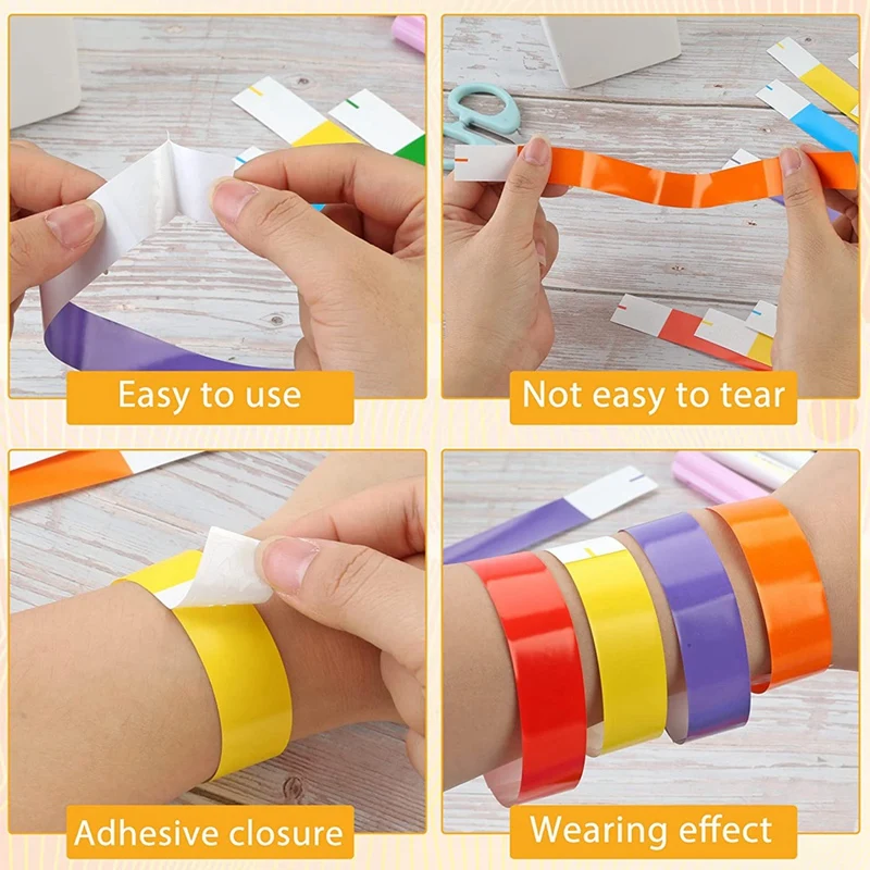 600 Pcs Paper Wristbands For Events,Waterproof Neon Colored Wrist Bands For Concert,Amusement Parks,Adhesive Arm Bands