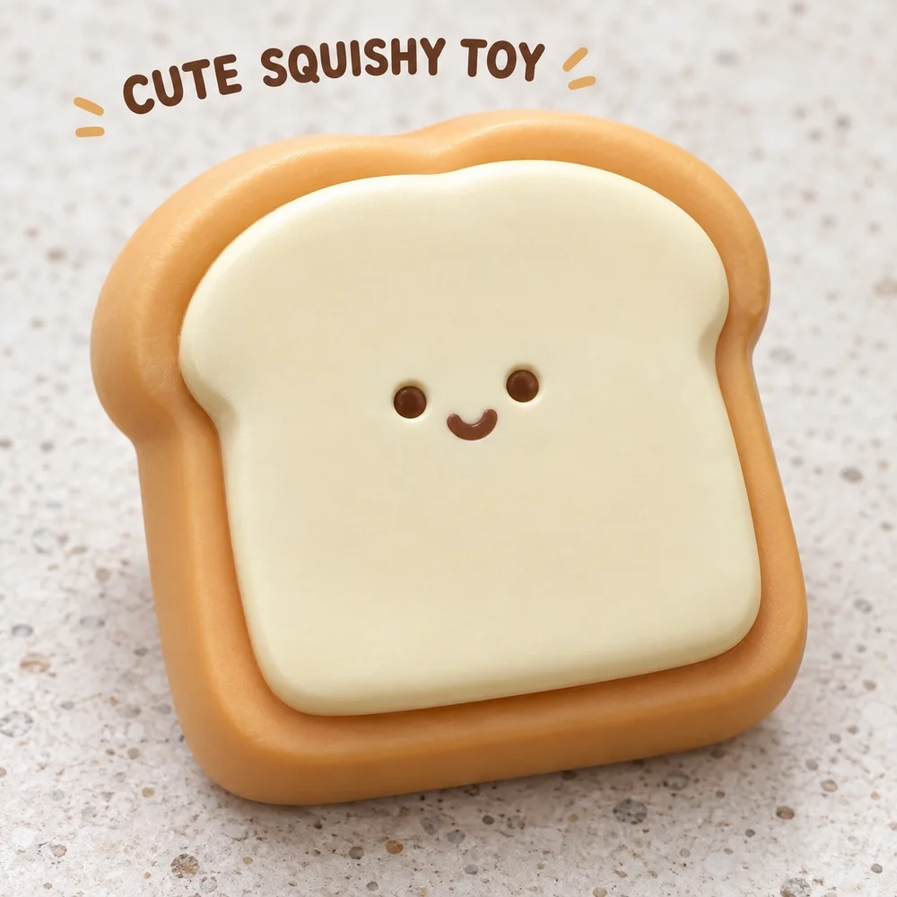 Smiling Toast Squishy Squeeze Toy TPR Soft Fidget with Playful Cute Shape for Adults Teens Desk Companion Gift Single Piece
