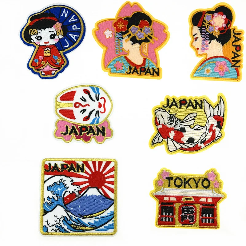 30pcs/Lot Luxury Embroidery Patch Japan Girl Fuji Kimono Cat Fish Sushi Shirt Bag Clothing Decoration Accessory Craft Applique