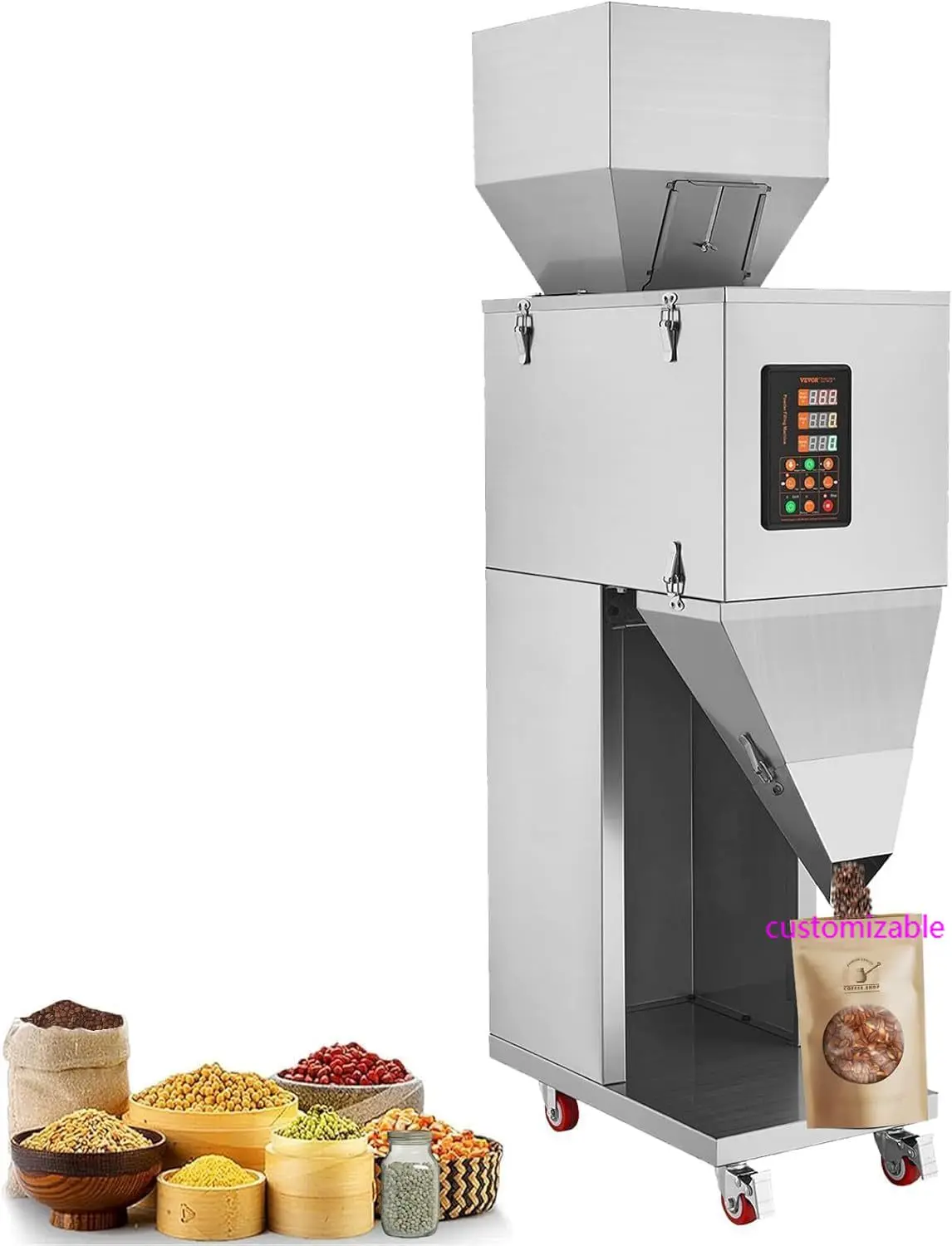 

Particle Filling Machine,0.022-2.2lbs/10-1000g,Automatic Filler Machine with Foot Pedal,Stainless Steel Weighing Filling Machine