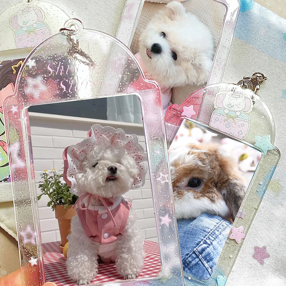 Key Ring Photocards Protector Cartoon Idol Photo Sleeves Transparent Photo Frame PVC Goo Card Holder Bag Pendant Keychain 3-inch