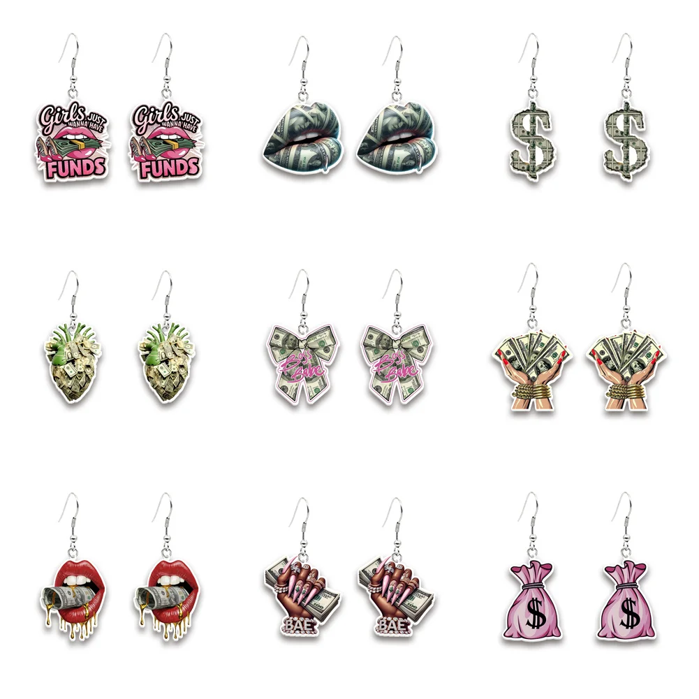 Money Dollars Resin Earrings Dangle Pendant Earrings Design Drop Earrings Acrylic Girls Accessories