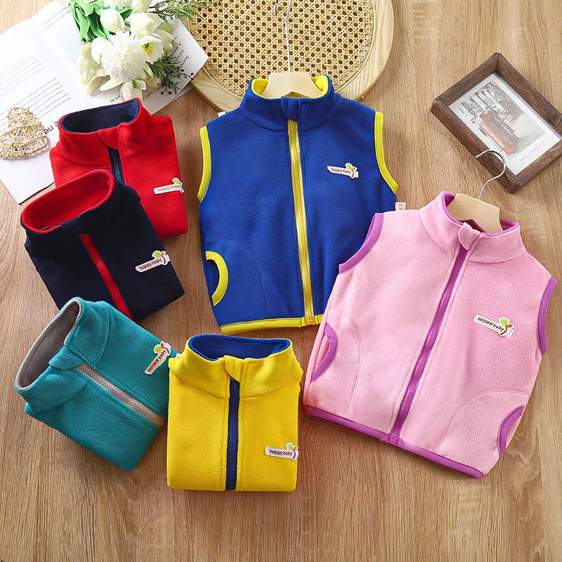 Kinderkleidung Herbst und Winter Shaker Weste Jungen und Mädchen ärmellose Strickjacke verdickte gepolsterte warme Weste einfarbiger Reißverschluss