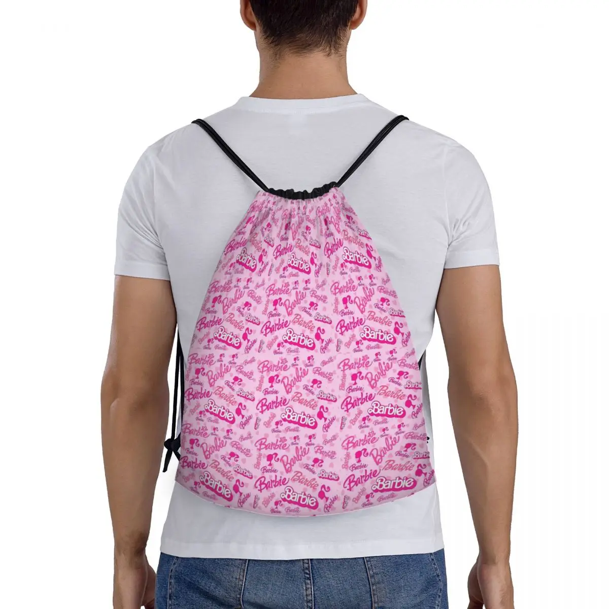 Custom Cute Barbie Drawstring Bags, Training Yoga Mochilas, Sports Gym Sackpack, Homens e Mulheres