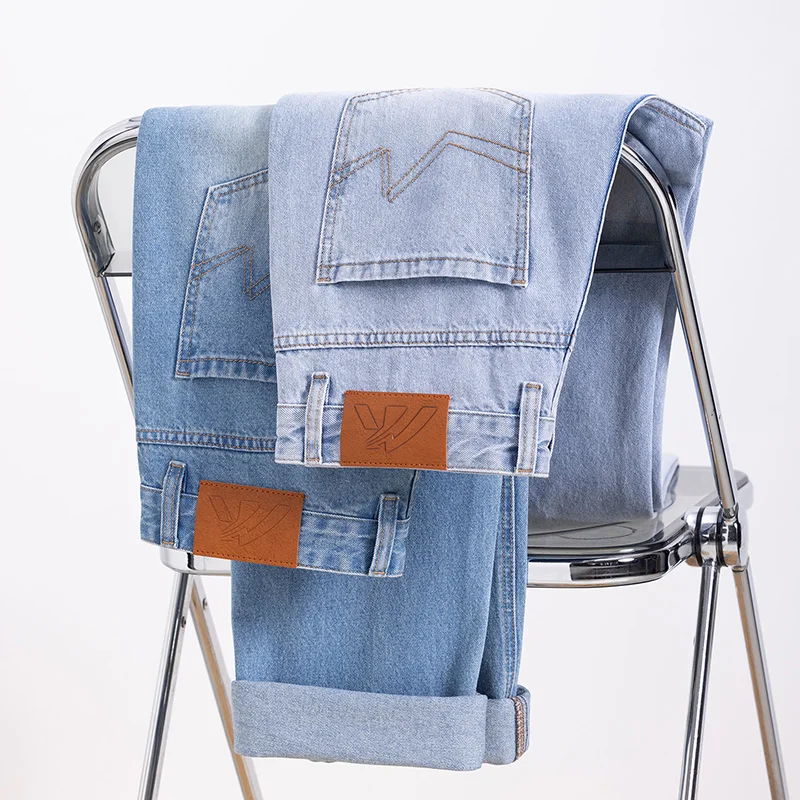 

100% Cotton Non-stretch Classic Jeans Men's Fashion Loose Straight Washed Denim Pants Four Seasons Business Casual Trousers