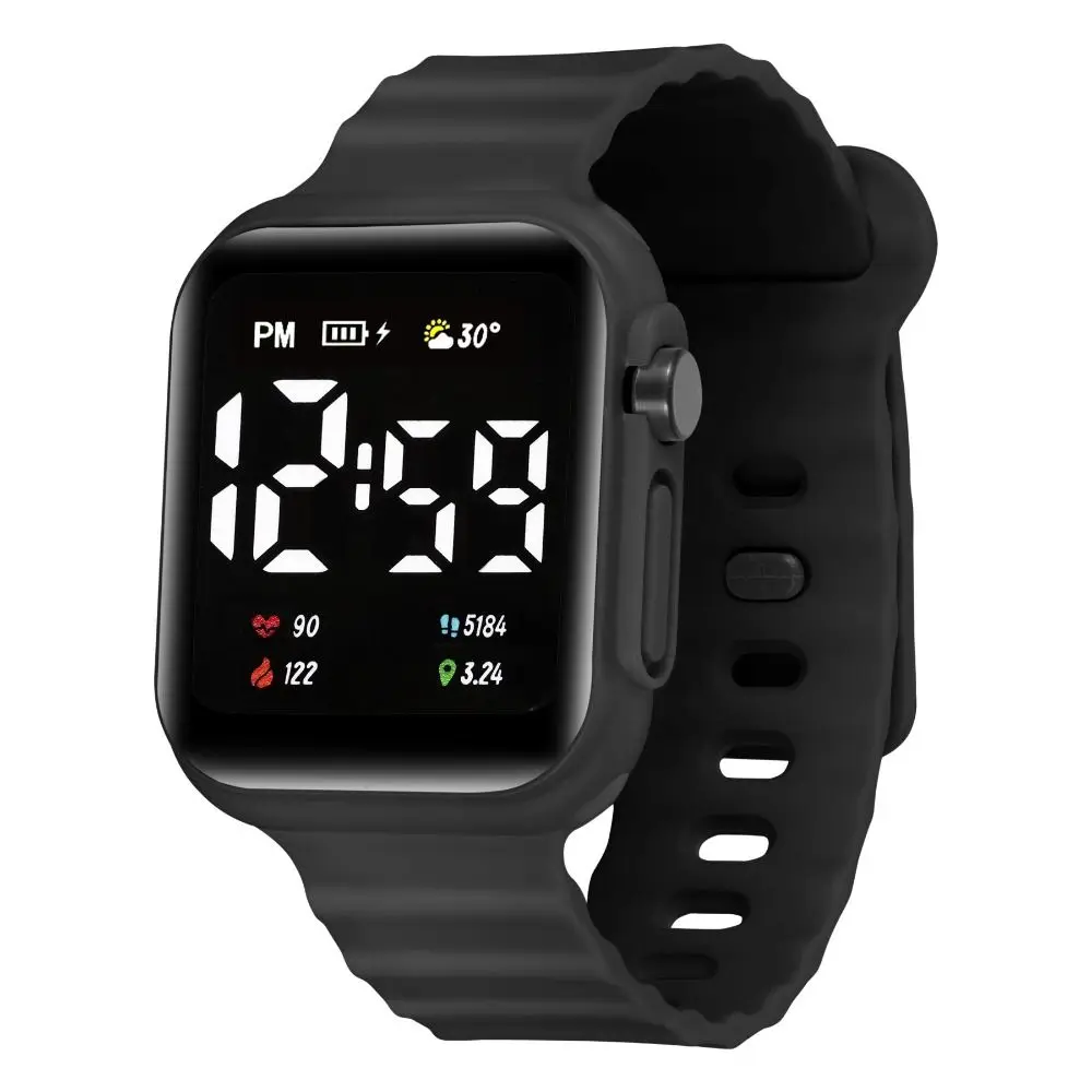 Jam Tangan Elektronik Tali TPE Kualitas Tinggi Jam Alarm Multifungsi LED Jam Tangan Universal Tampilan Digital untuk Anak-anak
