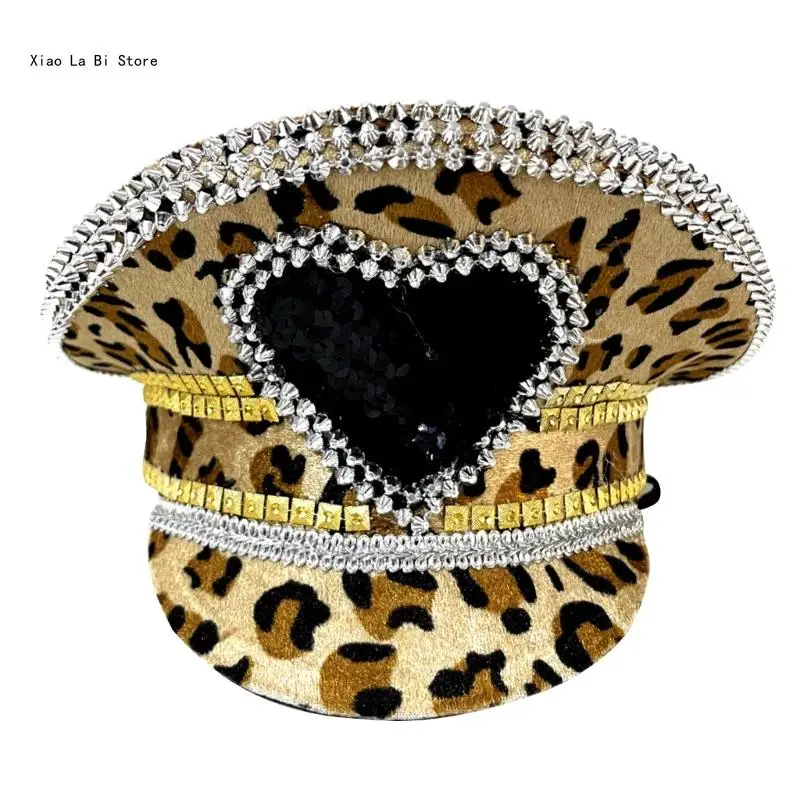 Stylish Leopard Navy Hat with Rhinestones Women Party Outfit Household Accessory XXFD