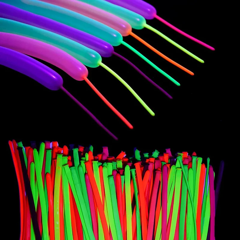 Balões Fluorescentes De Neon Longo Reutilizáveis, Torção, Látex, DIY, Decores de Festa de Aniversário, Brilham nos UV, 10Pcs