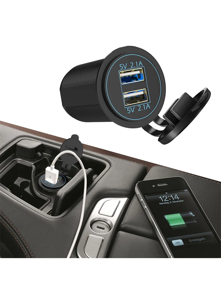 Dual USB Chargers Power Adapter for Auto Motorcycle Truck Socket  5V 4.2A Output Port 12V/24V Input With Cover Car Accessories