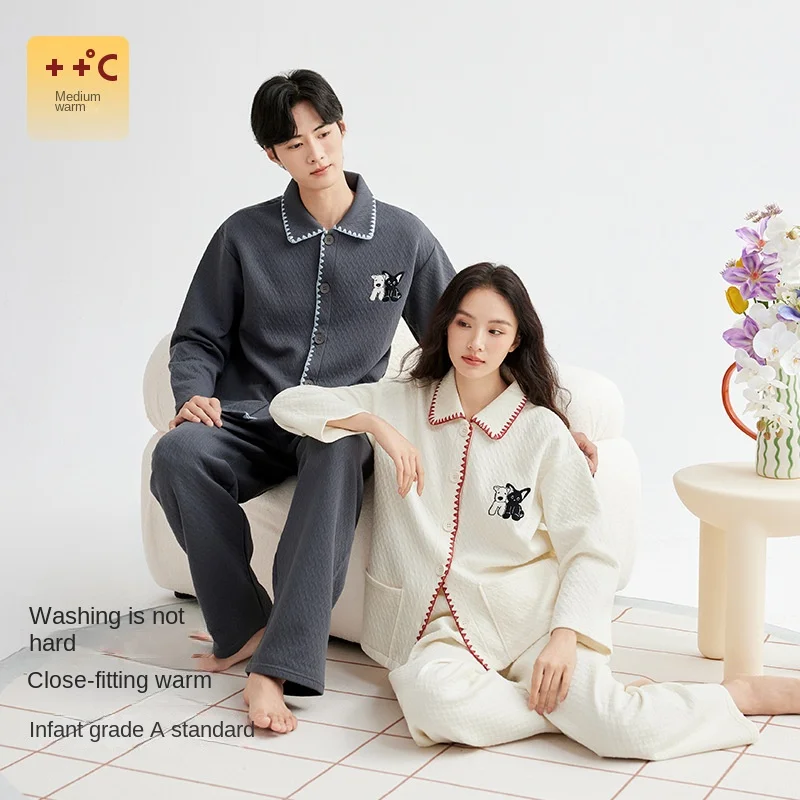 

Couple Sleepwear Autumn Winter Outdoor Homewear Sets Fleece Warm Comfortable Lapel Long Sleeved Home Clothes Men Women Pajamas ﻿