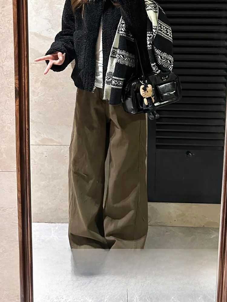 

Женские джинсы с широкими штанинами в американском стиле ретро кофейного цвета, осень-зима, новые прямые длинные брюки с высокой талией