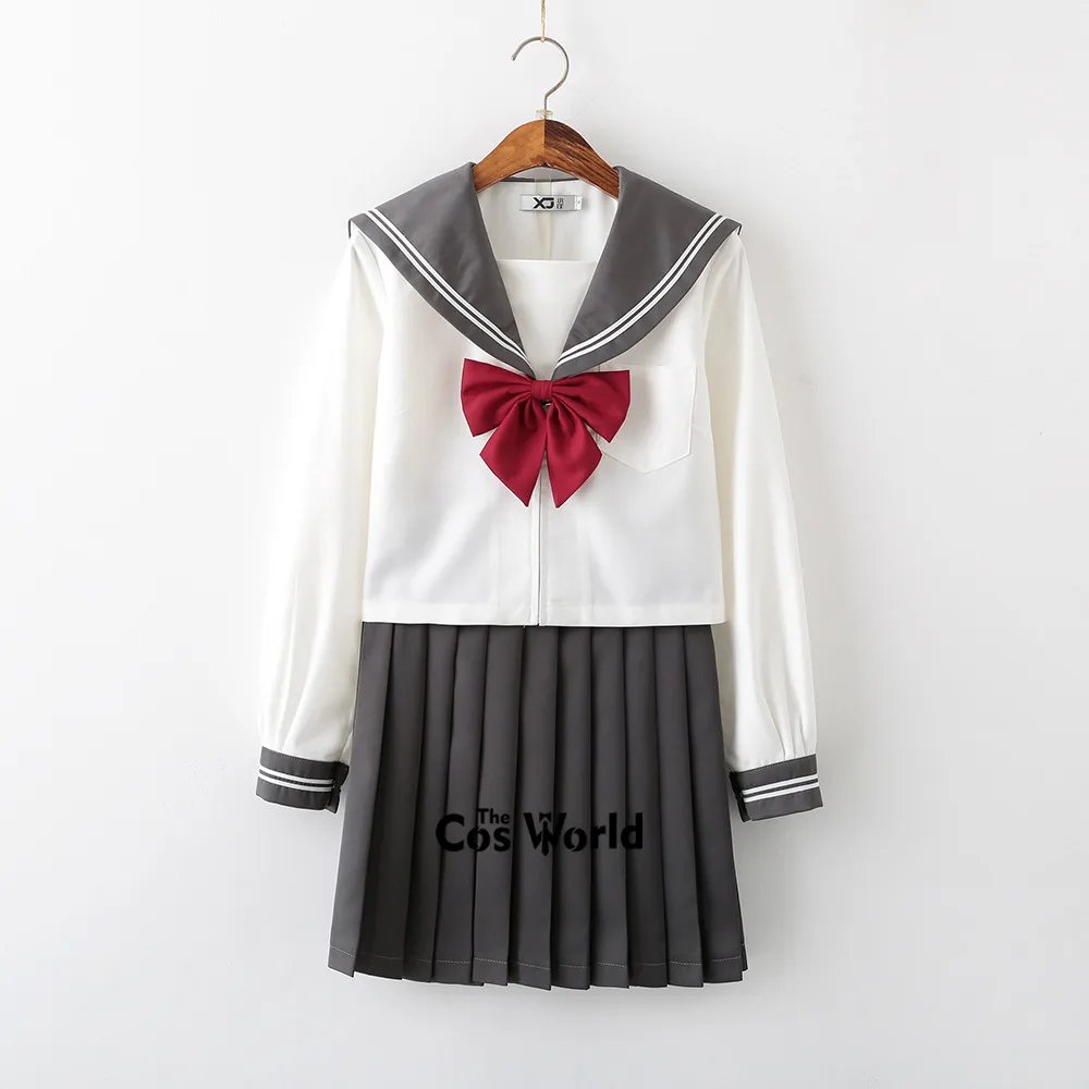 Japanischen Adrette Mädchen der Sailor Anzug Langarm Tops Röcke Beige Grau Grund JK Schuluniform Klasse Schüler Tuch