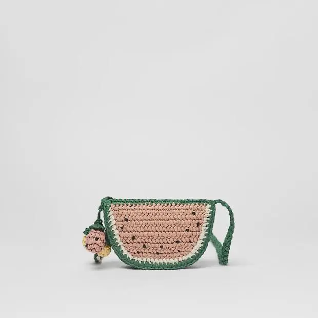 Watermelon Woven Bag Cute Fruit Straw Bags for Women Waist Pack Crochet Shoulder Crossbody Bags Handmade Paper Rope Beach Bag