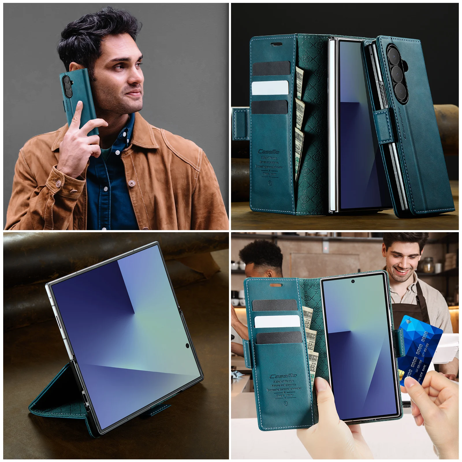 

Caseme-033 For Samsung Galaxy Z Fold 7, Luxury Flip PU Leather Wallet Case Card Slots Money Bag Billfold Coin Purse Stand Cover
