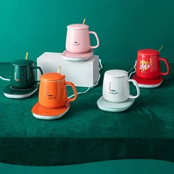 Tasse chauffante USB en céramique à température constante, tasse chauffante à 55 degrés, tasse à café et à lait, coffret cadeau