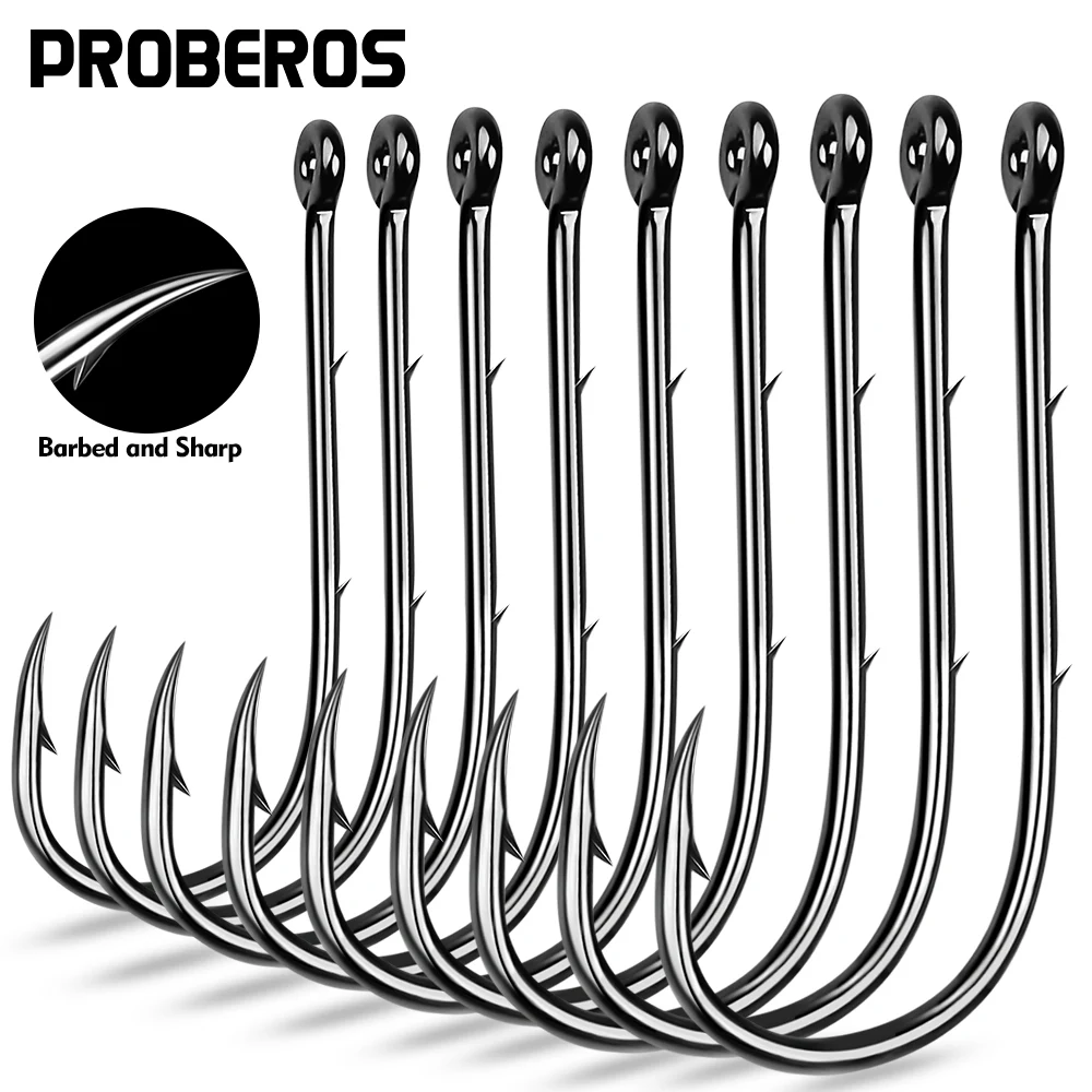 PROBEROS 100er-Pack Angelhaken mit langem Stiel, doppeltem Rückenwiderhaken und rostfreiem Design, ideal zum Meeresangeln
