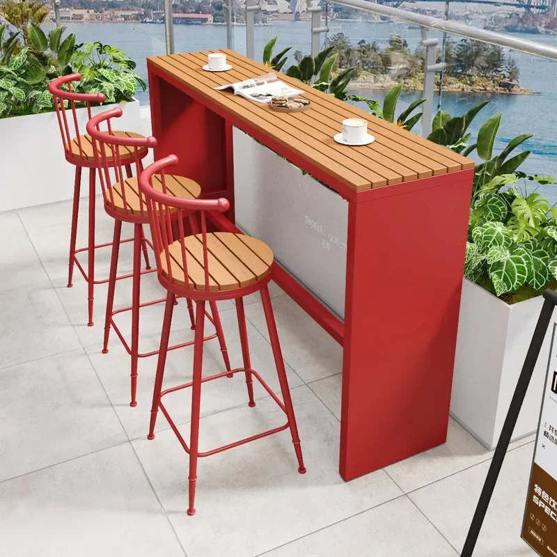 Simple Modern Bar Table and Chair Set for Balcony Outdoor Sunscreen Coffee Shop High Table Long Courtyard Leisure Combo
