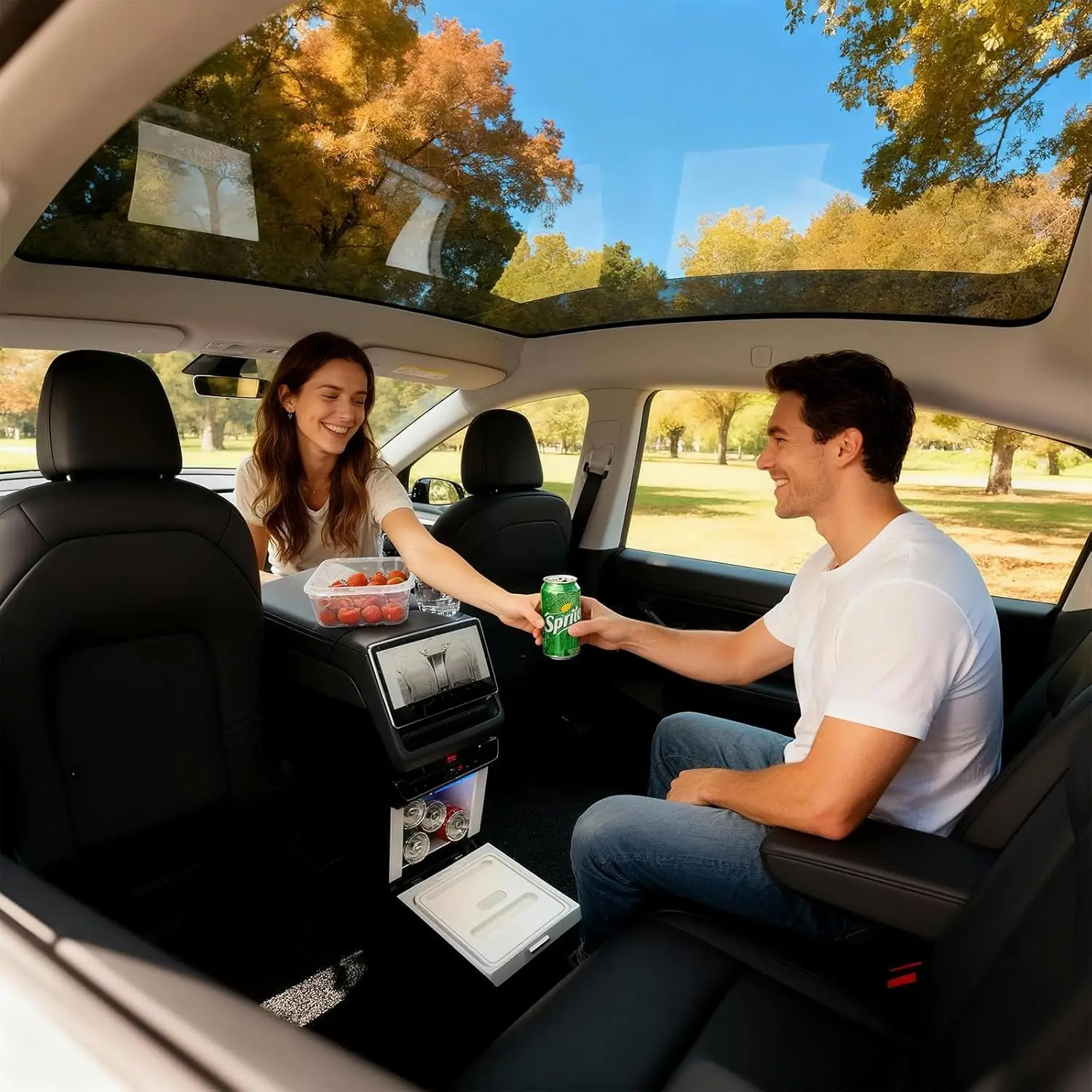 For Tesla Model Y Juniper 2025 Car Refrigerator 3.6 Quart 32°F~122°F Rear Center Console Freezer Warmer Low-Power Hot Cold Mode