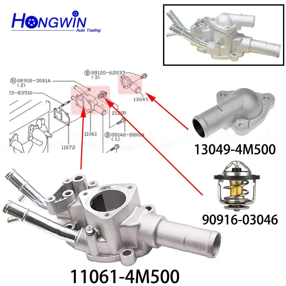 

Корпус термостата охлаждающей жидкости двигателя 11061-4M500 90916-03046 для Nissan Sentra 1.8 2011-2016 13049-4M500