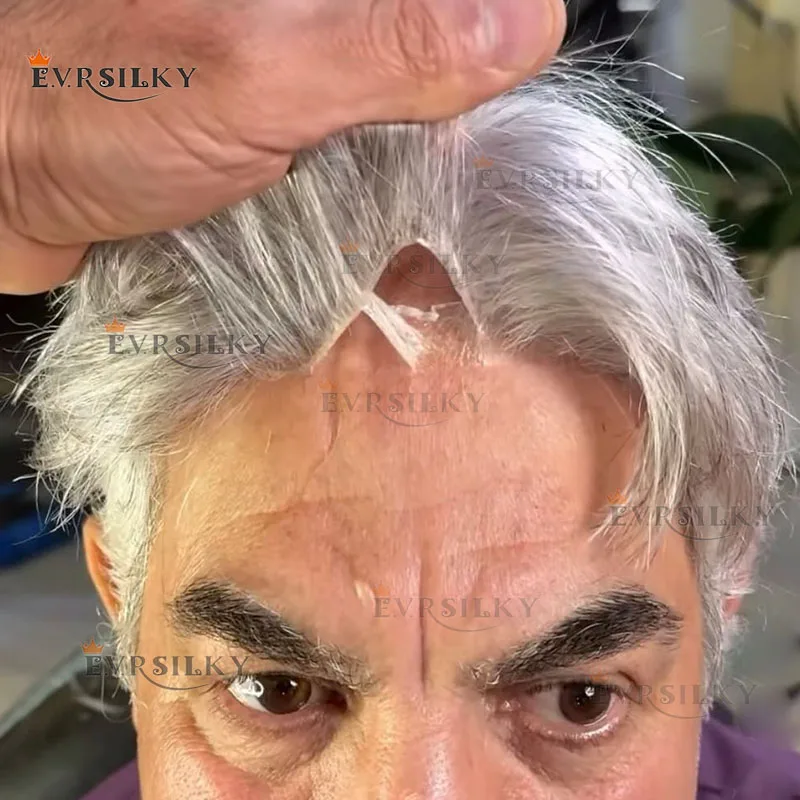 

Super Natural 0.02mm Ultra Thin Vloop Microskin PU 1B80 1B50 Gray Brown Men Toupee Black Human Hair Invisible Hairline Prosthesi