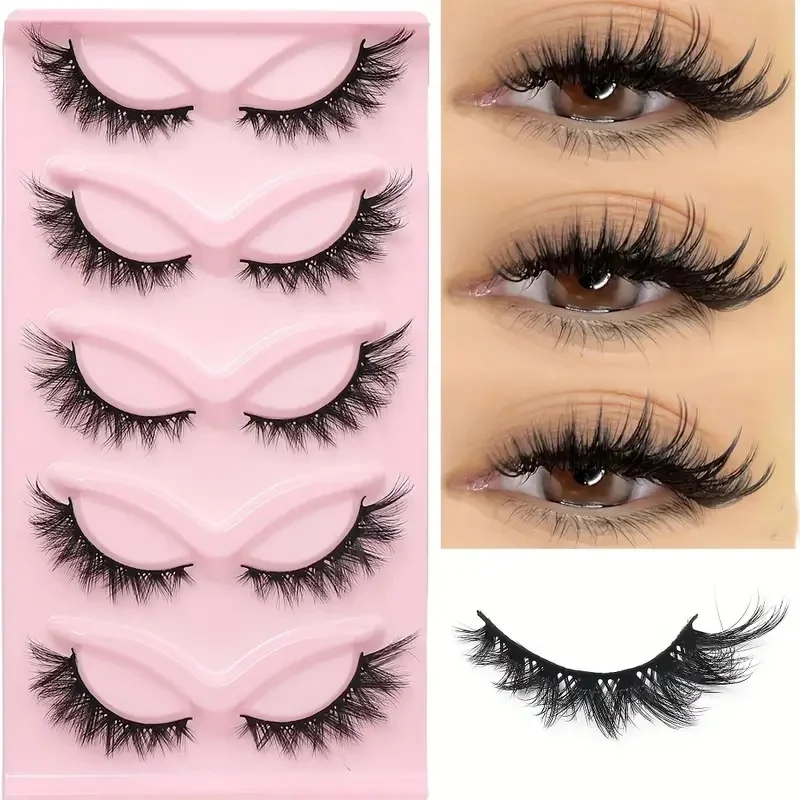 5 pairs of cat eye false eyelashes - fluffy and natural appearance, with fox eye tails, suitable for extending eye makeup